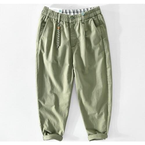 Summer Men Cargo Pants Japanese Retro Casual Natural Sport Running All-Match Daily Comfortable Premium Cotton Durable Trousers