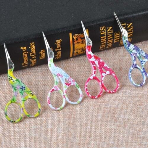 Flower Sewing Scissors Heron Egret Scissors Steel Vintage Tailor Scissors For Fabric Craft Household 4.2x9.1cm cp1729