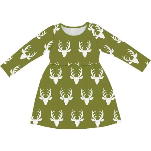 Kaiya Angel Kids Baby Girls Reindeer Print Clothes Princess Round Neck Long sleeve Dress 2018 Children Fall Christmas One Piece