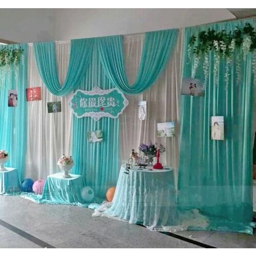 3*6m Wedding Party Ice Silk Fabric Drapery Blue Color With Silver Sequins Swag Stage Prop Fashion Drape Curtain Backdrop