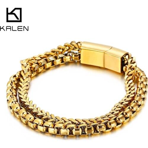 Kalen 9mm Double Chain 200mm Trendy Mens Stainless Steel Fashion Bracelet Charm Jewelry Gift