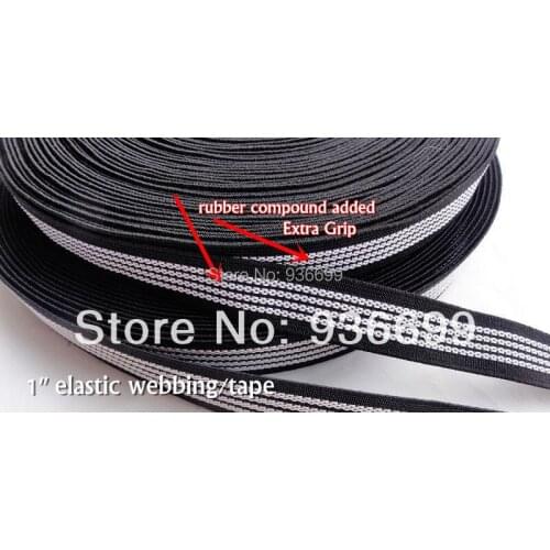 Elastic tape 1" black rubber interweave extra gripper bikers skiers webbing garment girth bridle horse rug sewing supplies
