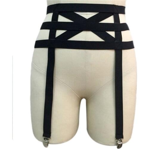 Black Punk Women Garters Elasticity Band Metal Buckles Garter Belt for Stockings Harajuku Female Suspender Belt Sexy Lingerie