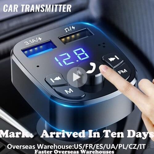 FM Transmitter Bluetooth Version 5.0 Car Player Kit Card Car Charger Quick With QC3.0 Dual USB Voltmeter & AUX IN/OUT DC 12/24V