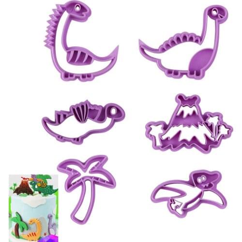 6Pcs/Set Jurassic Dinosaur 3D Cookie Cutter Cake Mold Embossed Fondant Cutters DIY Mould Pastry Baking Cake Decorating Tools
