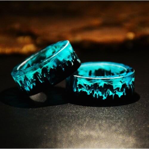 Blue Resin Rings for Women Men Wood Resin Landscape Ring Male Natural Scenery Epoxy Resin Rings Female Finger Punk Jewelry