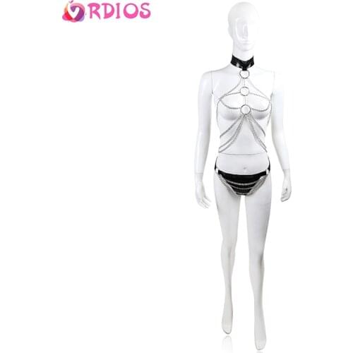 Hot Erotic Lingerie For Women PU Leather Metal Chain Underwear Sexy Lingerie Bondage Harness Handcuff Whip Sexy Costumes Shop