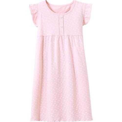 Girls Princess Cotton Nightgowns Summer Mother Daughter Short Sleeve Nightdress Children Knitted Bud Silk Sleepwear