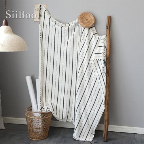 Korean simple style white with black strip summer air condition knitted cotton blanket for bed sofa cobertor inverno SP5801