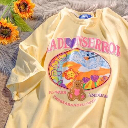 Cartoon Cute Anime Kawaii Pink Sweet Girl Japan Streetwear Harajuku Casual Top Vintage Loose Summer Women T-shirt Tops