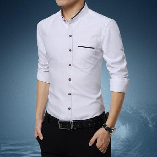 New Arrival Fashion Mens Shirts Mens Stand Collar Shirt Long Sleeve Casual Dress Shirts Slim Fit Shirt Man Clothing