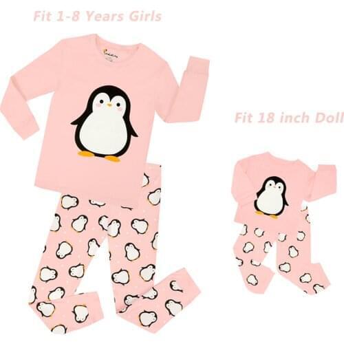 Fashion Matching Girls&Dolls Penguin Christmas Pajamas Kids Cotton Sleepwear for 18'' doll Pyjamas Pijamas Kids Pijama Menino