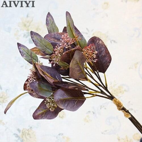 New Artificial 5 branches fruit oval artificial eucalyptus leaves bunch of money leaves home decor ornaments fake flowers