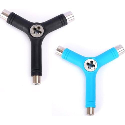 New DIY Multi Functional Y Shape Skateboard Tool With Tri Socket Threader For Skate Board Longboard Scooter Black Blue Color