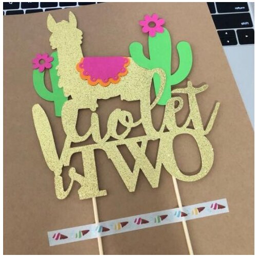 Personalize name age glitter Llama fiesta centerpiece picks birthday Cake Topper -baby shower baptism party cake toppers