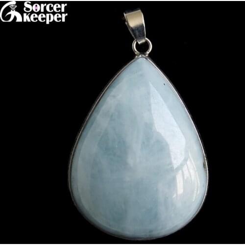 Genuine Natural Aquamarine Gem Real Ocean Blue Aquamarln Pendant Necklace For Woman Man CBA Beads Stone Jewelry DIY Gift BF455