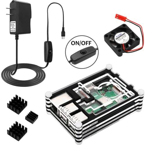 LAFVIN Raspberry Pi 3 B+ Case with Fan 3x Heatsinks,5V 2.5A Power Supply with On Off Switch for Raspberry Pi 3 Model B