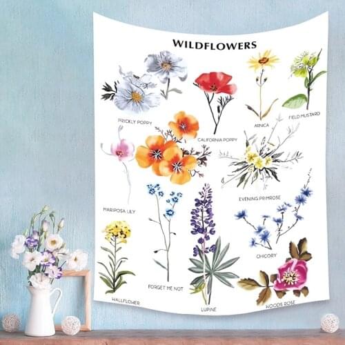 INS Botanical Tapestry Flower Reference Chart Wall Hanging Hippie Bohemian hanging Cloth Psychedelic Home Decor background cloth