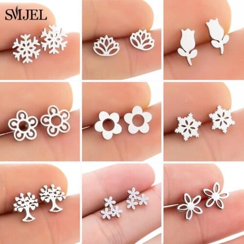 Fashion Cute Snowflake Stud Earrings for Women Kids TIny Daisy Rose Flower Earings Vintage Jewelry Korea Vanlentines Day Gift