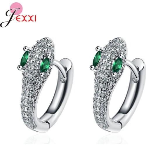 Top Quality 925 Sterling Silver Hoop Earrings for Women Men Full Drill Green Zirconia Snake Shaped Ear Jewelry Gifts