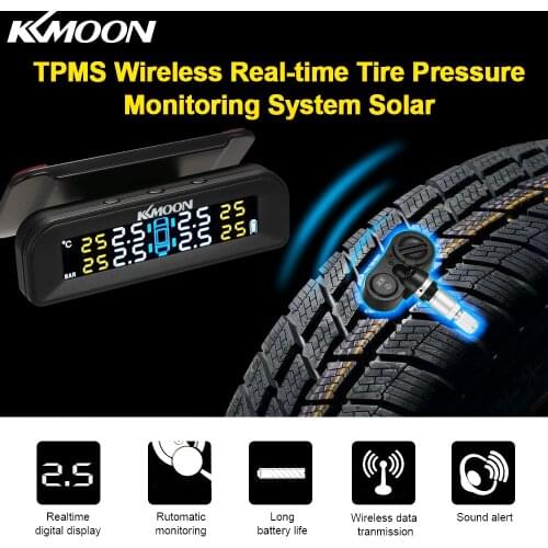 KKmoonTPMS Tire Pressure Monitoring System Wireless Real-time Solar Energy Clear LCD Display 4 Internal Sensors Alarm Function