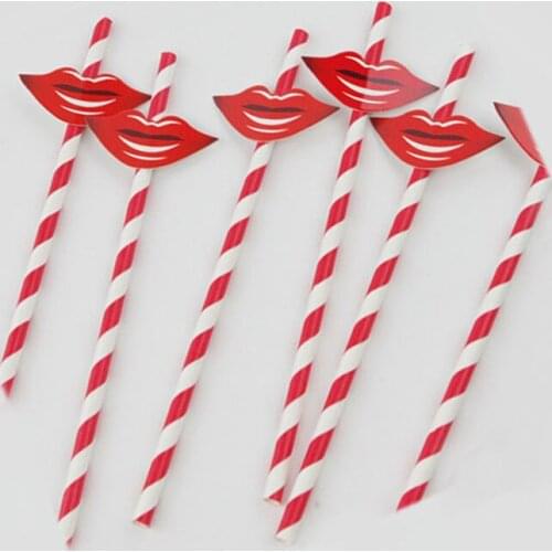 Ynaayu 10pcs/lot Straws Red Lips Paper Straw Romantic Drinking Straw Party Decorate For Birthday Wedding Party Supply