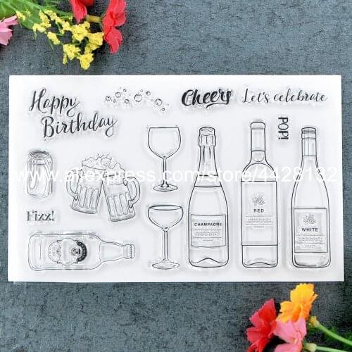 Cheers Lets celebrate Wine Birthday Scrapbook DIY photo cards rubber stamp clear stamp transparent stamp 11.5x18cm 9012010