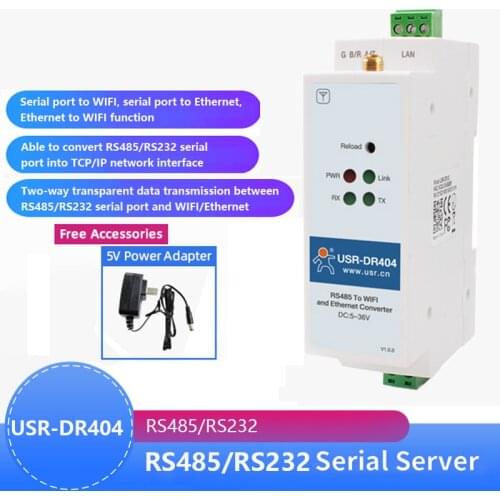 USR-DR404 Din-rail Wi-Fi wifi RS485 serial to TCP/IP wifi Ethernet device server converter Standard Din-rail, Industrial-grade