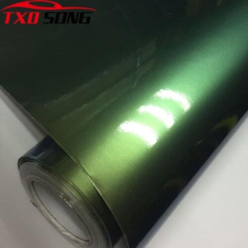 High Glossy Chameleon Pearl Glitter Metallic Green Gold Vinyl Car Wrap Foil With Air Release Diamond Car Sticker Decal
