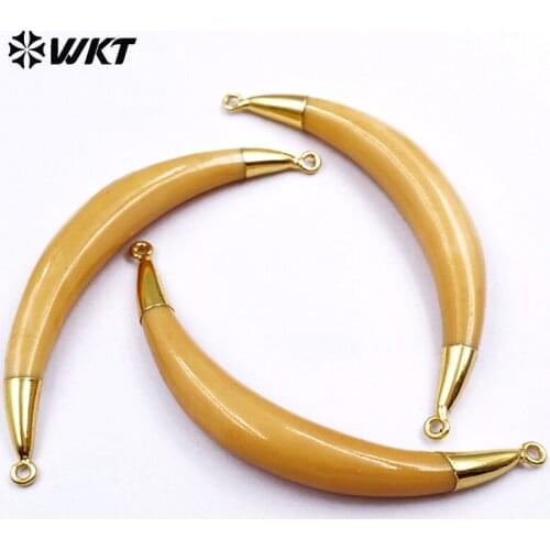 WT-P856 Fashion Double Loops Crescent Pendant Jewelry natural resin with gold color charm double loops pendant gold jewelry
