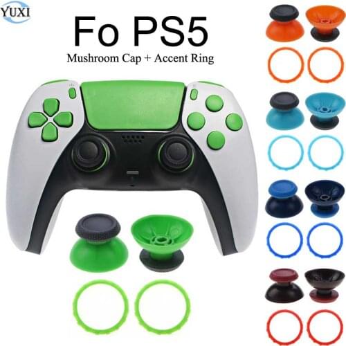 YuXi 3D Analog Joystick Cover Thumb Stick Grip Cap Mushroom Cap Rocker Head & Accent Rings For PlayStation 5 PS5 Controller