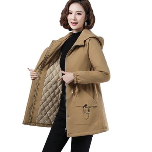 2021 Autumn Winter Jacket Coat Women Cotton Jackets Long Trench Coats Plus Size Workwear Womens Casual Hooded Parka Overcoat 4XL