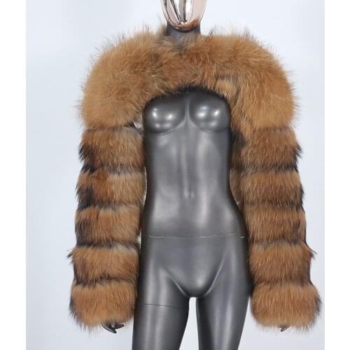 BLUENESSFAIR 2021 Winter Jacket Women Natural Real Raccoon Fox Big Fur Two Sleeve Coat Ladies Outerwear Streetwear New Fashion