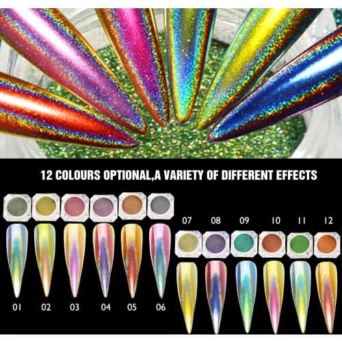 1g Nail Art Decorations Peacock Holographic Chameleon Nail Glitter Powder Mirror Holo Laser Chrome Pigment Manicure