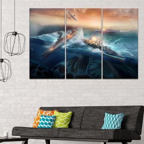 Art Sailing 5 panel wall art canvas paintings Ocean Sea battleship fighter image for living room Home decor Picture Print Poster
