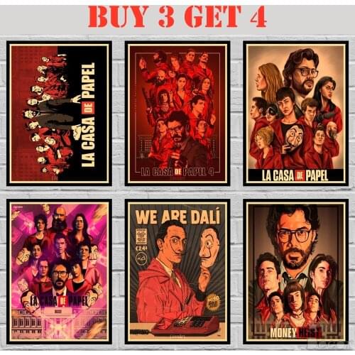 50 Designs La Casa De Papel Kraft paper Poster Money Heist Poster Art Painting Fancy Wall Sticker 42X30cm
