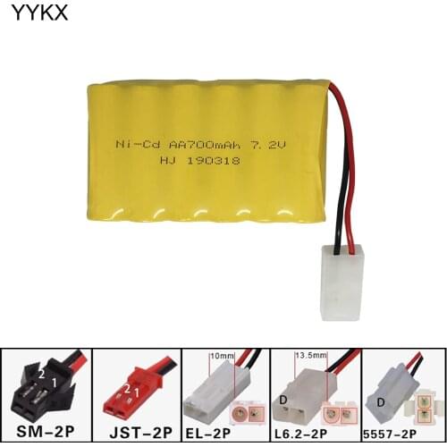 7.2V battery for RC boat model car electric toy tank 7.2V 700mah NI-CD AA battery nicd batteries pack SM JST EL-2P L6.2-2P plug