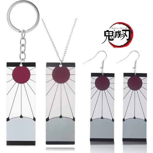 Anime Demon Slayer Acrylic Necklace Kimetsu no Yaiba Kamado Tanjirou Cosplay Long Necklace Earrings For Women Men Props Jewelry
