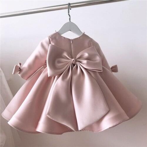 Infant Girl Clothes Pink Satin Newborn Baptism Dress Baby Girls Party Princess Christening 1 Year Birthday Outfits New Year Gown
