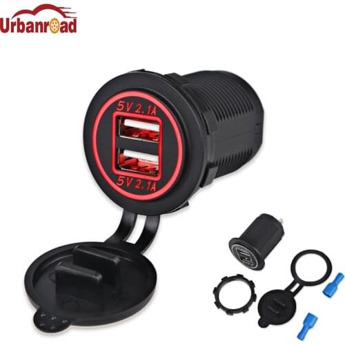 Urbanroad Car-charger LED Dual USB Output 4.2A 12V/ 24V Travel Car Charger for Motorcycle Boat USB Charger For Mobile Phone GPS