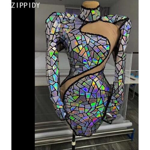 Flashing Multi-color Sequin Reflective Dress Bar Prom Women Dance Singer Outfit Birthday Celebrate Costume Short Dress