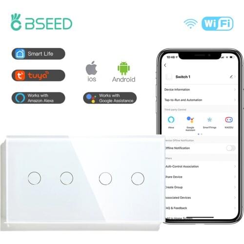 BSEED WIFI Touch Switches Double 2Gang 1/2/3Way Wall Tuya Switches Wireless Control Smart Light Switch Google Alexa Smart Life