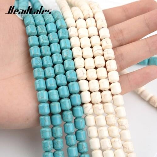 40pcs/lot 8X9mm Natural Stone Short Column Turquoise Beads Round Loose Beads For Jewelry DIY Making Bracelet Accessories