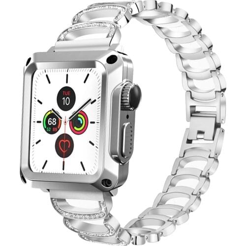 Case for Apple Watch 6 44mm Diamond Metal Strap Protective Cover Glass Film for iwatch Series 5 4 SE 3 2 1 40mm 42mm 38mm Band