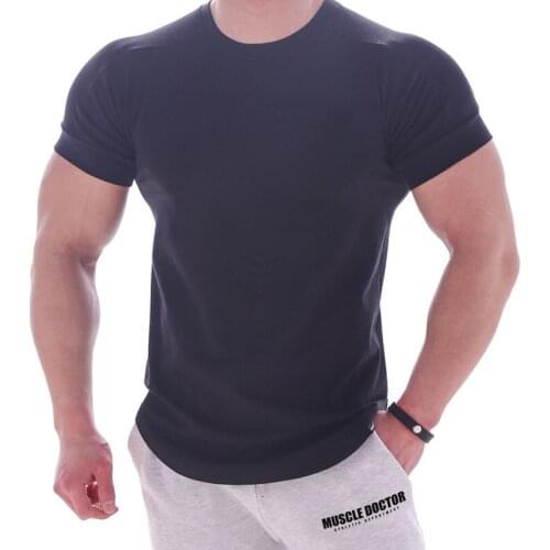Gym T Shirt Fitness Cotton Running Sport T Shirt Men Black Tight Casual Jogging Workout Short Sleeve Tee Tops Clothing Summer