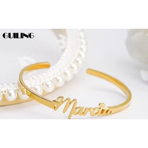 Dainty Customized Name Bracelet Stainless Steel Nameplate Bangle for Women Personalized Gold Cuff Hand Bracelet Jewelry Gift