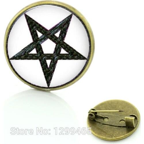 JWEIJIAO Christmas Brooches Pins Pentagram Breastpin for Men Women Christmas Gift Five-pointed Star Glass Cabochon Dome C66