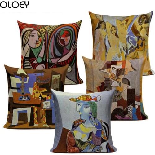 Famous Pablo Picasso Oil Painting Cover Starry Night Surreal Abstract Art Beige Polyester Cushion Cover Home Bedroom Decoration