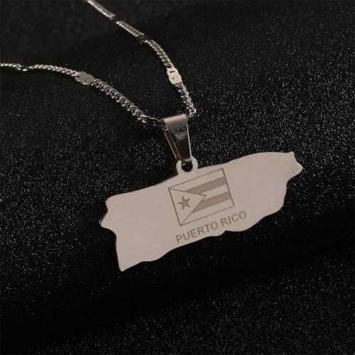 Stainless Steel Puerto Rico Map Pendant Necklaces Trendy Puerto Ricans Map Jewelry