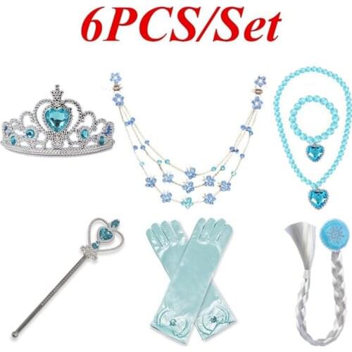 Girls Accessories Gloves Wand Crown Jewelry Set Wig Braid for Princess Halloween Cosplay Party Headwear Hairband